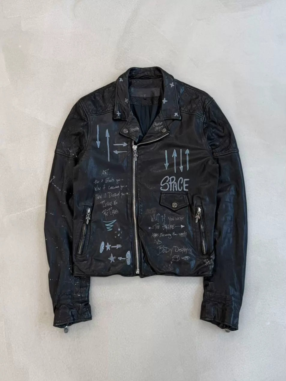 Chrome Hearts Matty Boy Hand-Drawn Graffiti 1 of 1 Motorcycle Leather Jacket