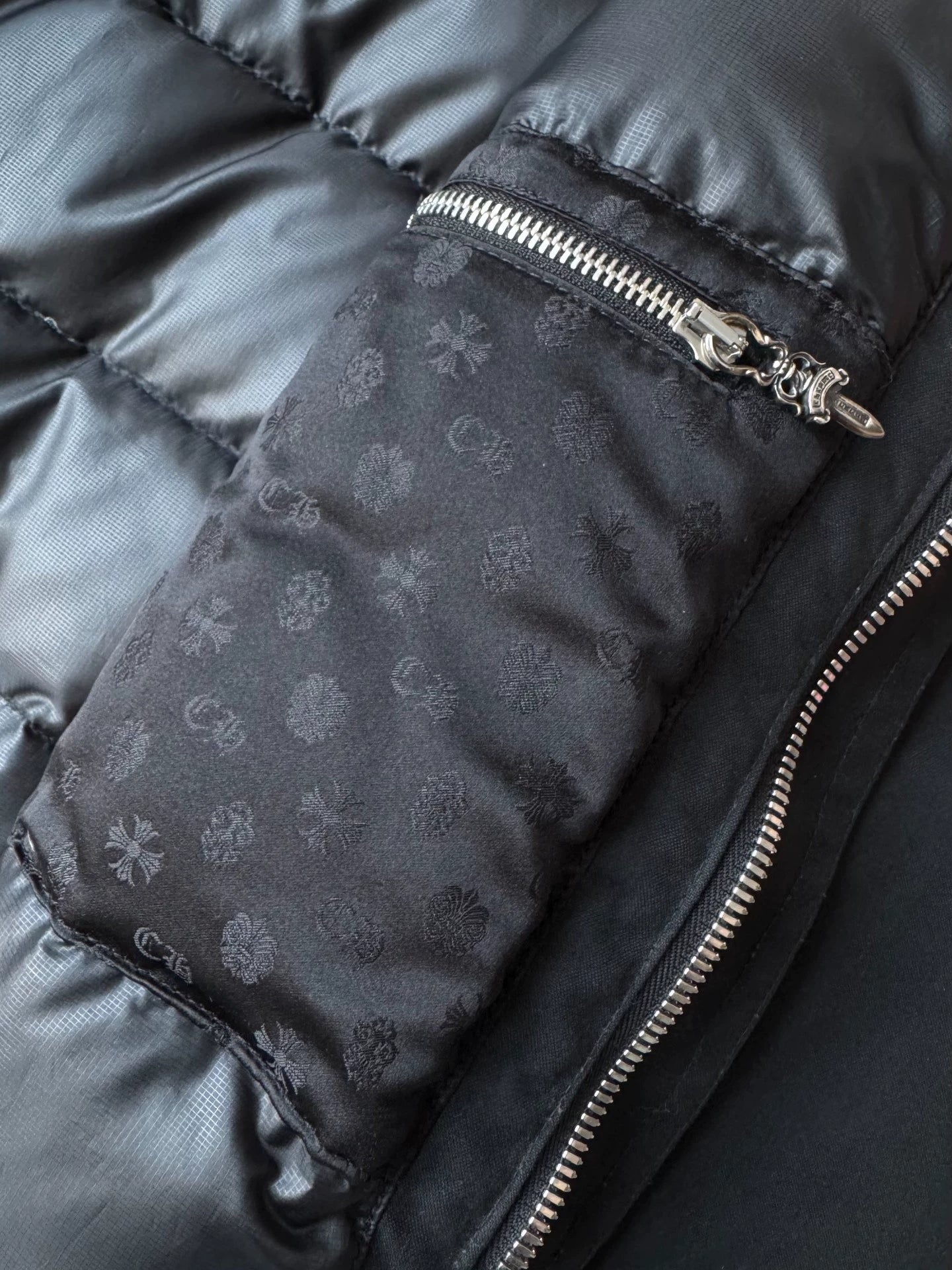 Chrome Hearts fur-trimmed leather-trimmed down-filled coat