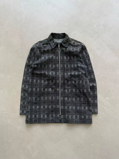 Chrome Hearts checkered all-over cross print, Fleur flame patchwork suede Jacket