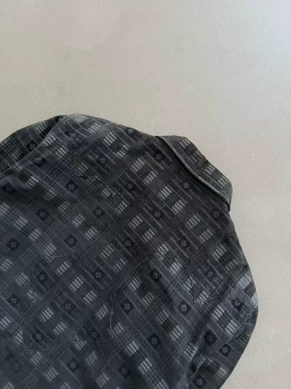 Chrome Hearts checkered all-over cross print, Fleur flame patchwork suede Jacket
