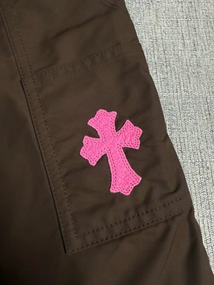 Chrome Hearts brown knee-high leather cargo shorts