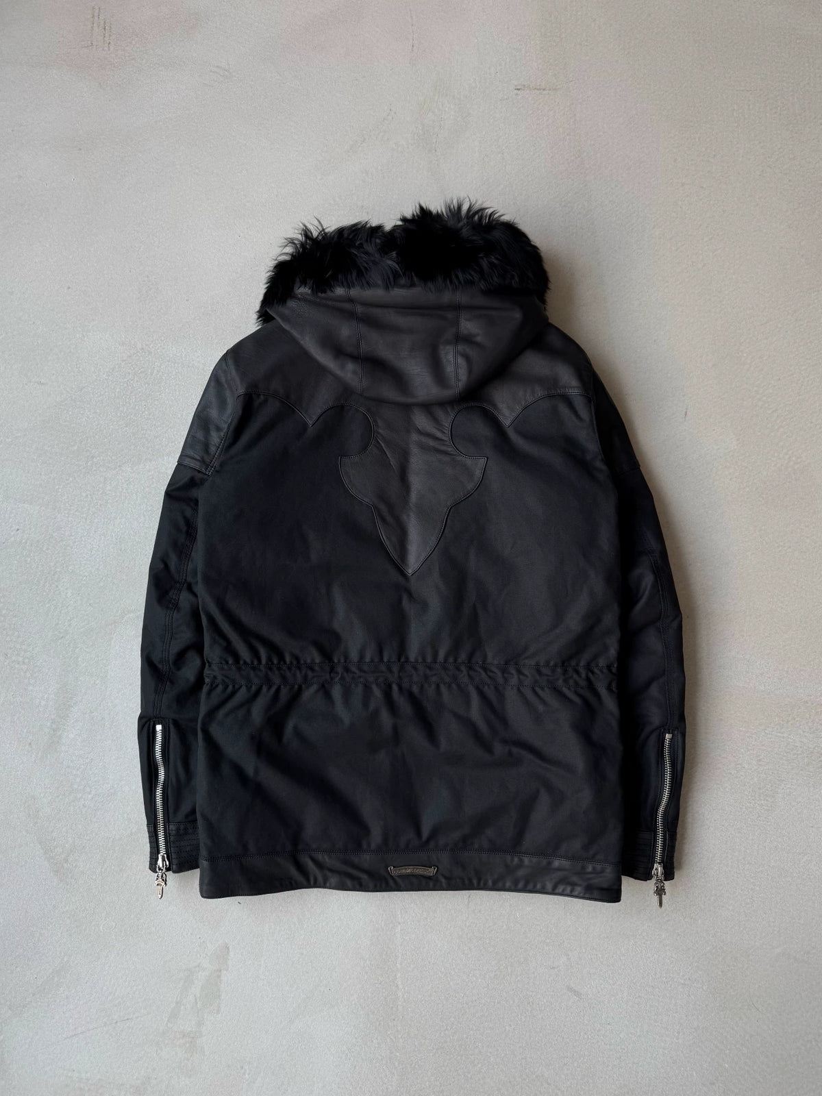 Chrome Hearts fur-trimmed leather-trimmed down-filled coat