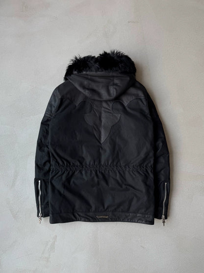 Chrome Hearts fur-trimmed leather-trimmed down-filled coat