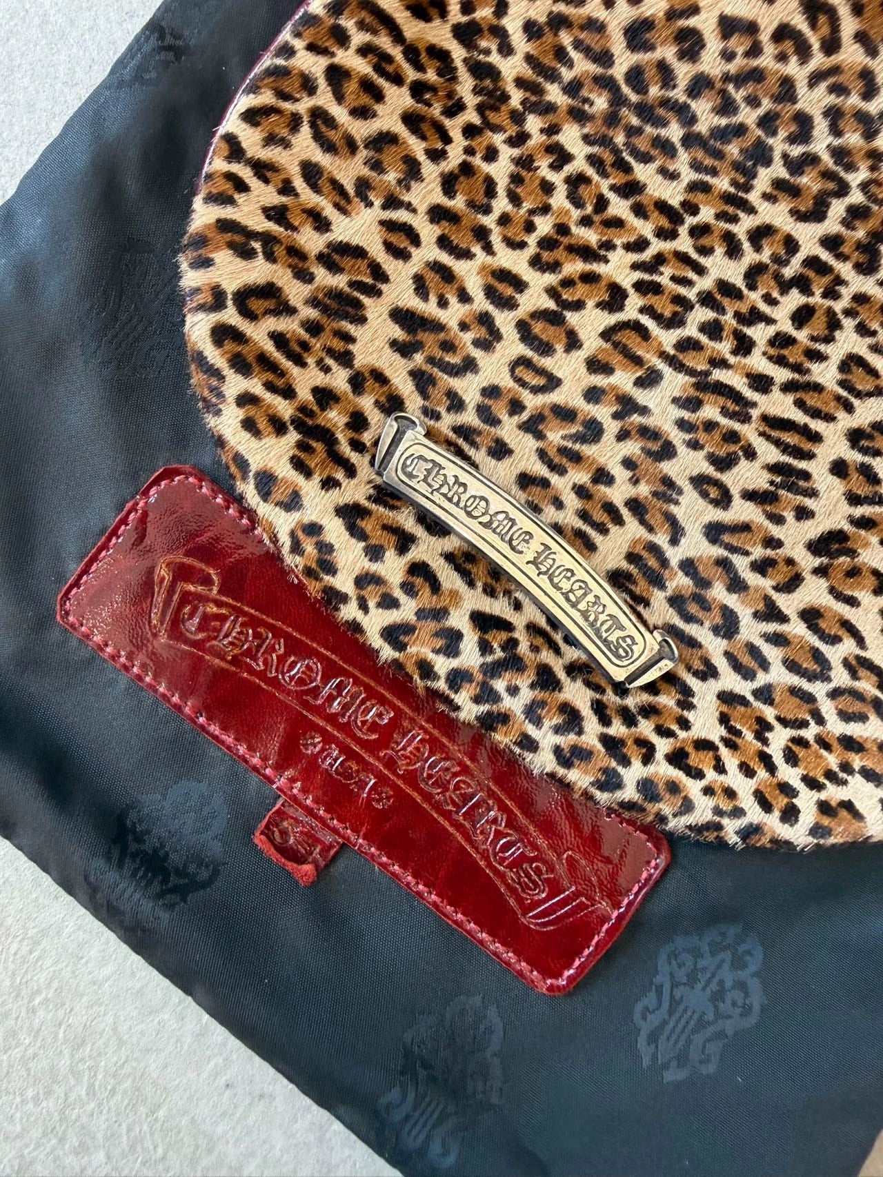 Chrome Hearts Leopard Print Horse Hair Red Patent Leather Handbag