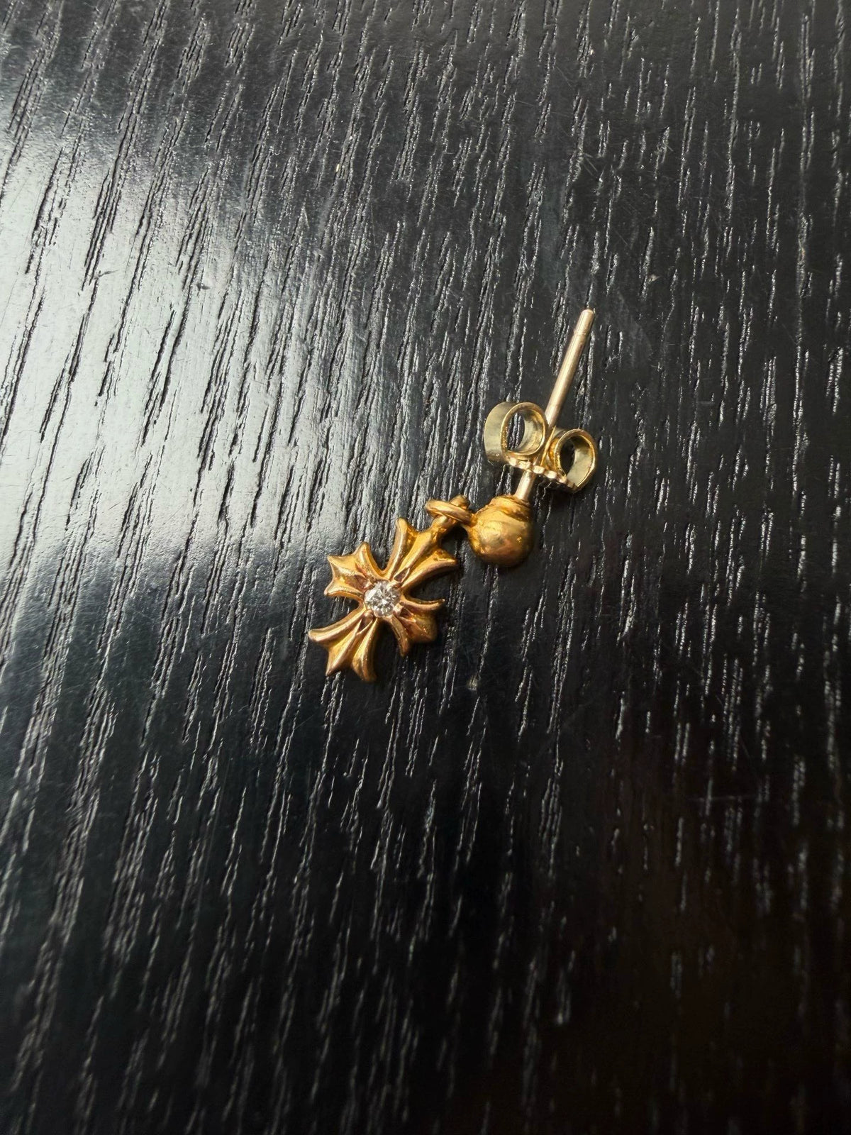 Chrome Hearts 22k Gold Diamond Tiny Cross Flower Earrings