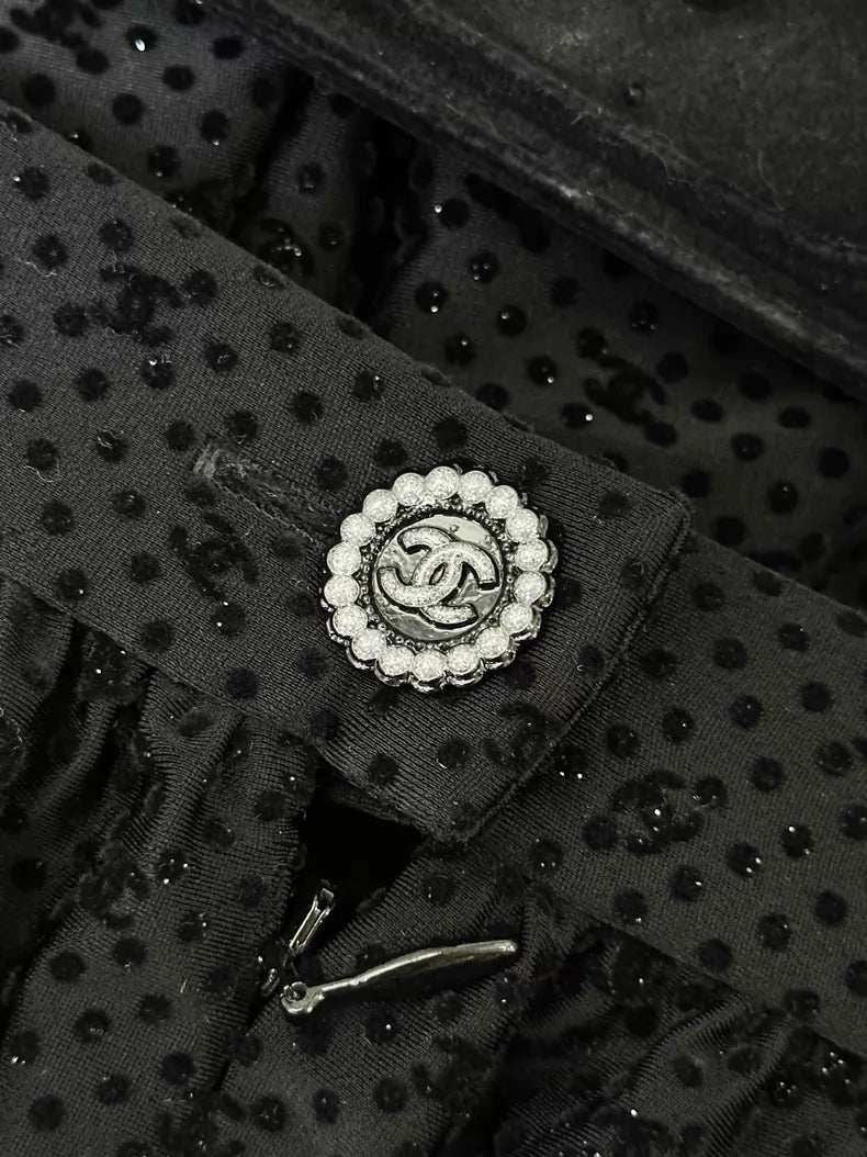Chanel 24B black velvet midi skirt