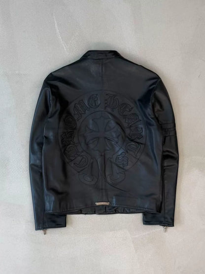 Chrome Hearts horseshoe cross pattern leather racing motorcycle jacket