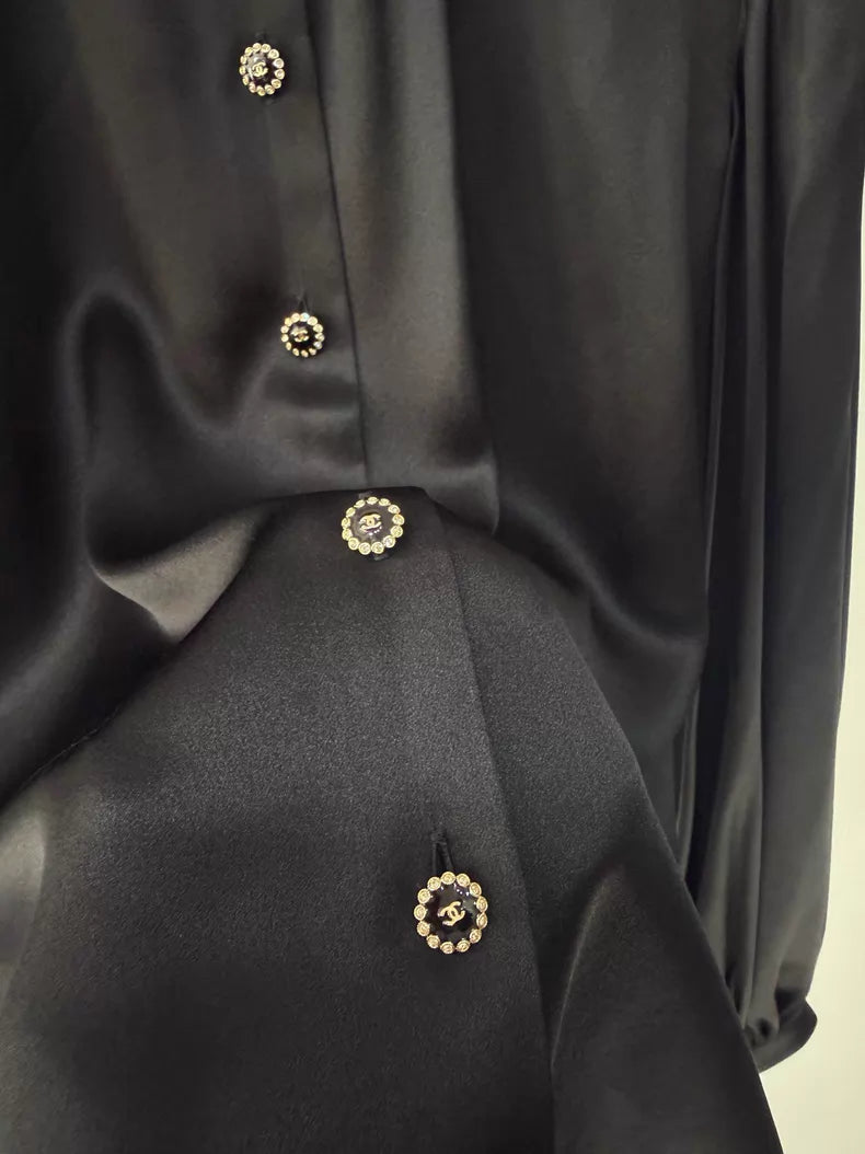 Chanel 25K black Satin Shirt
