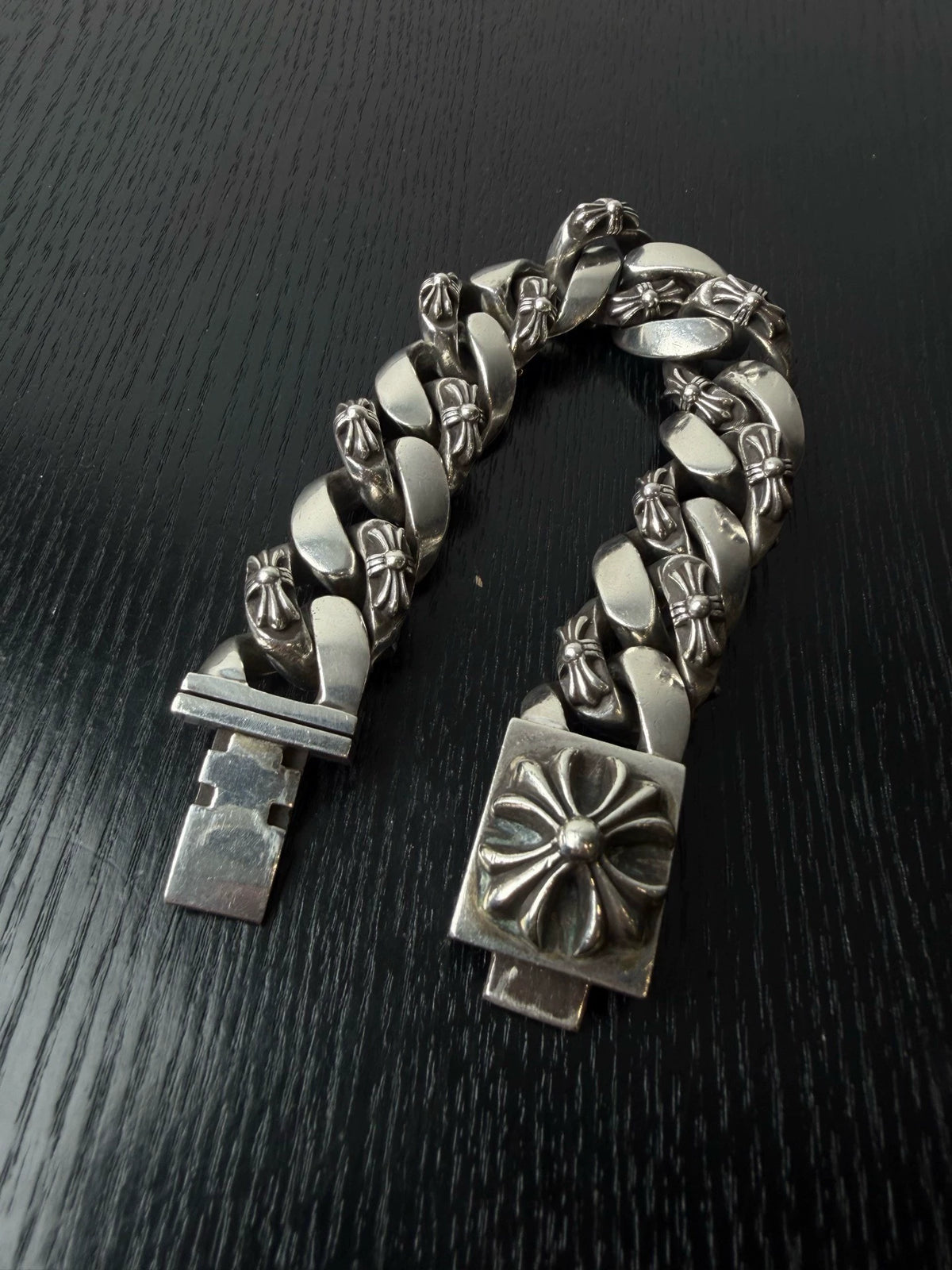 Chrome Hearts Sterling Silver Wide Cross Cuban Bracelet