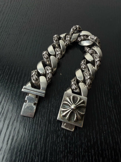 Chrome Hearts Sterling Silver Wide Cross Cuban Bracelet