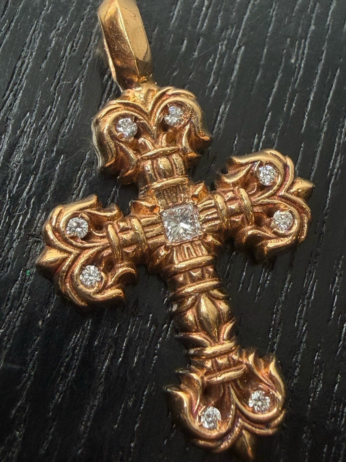 Chrome Hearts 22k gold diamond flame cross pendant