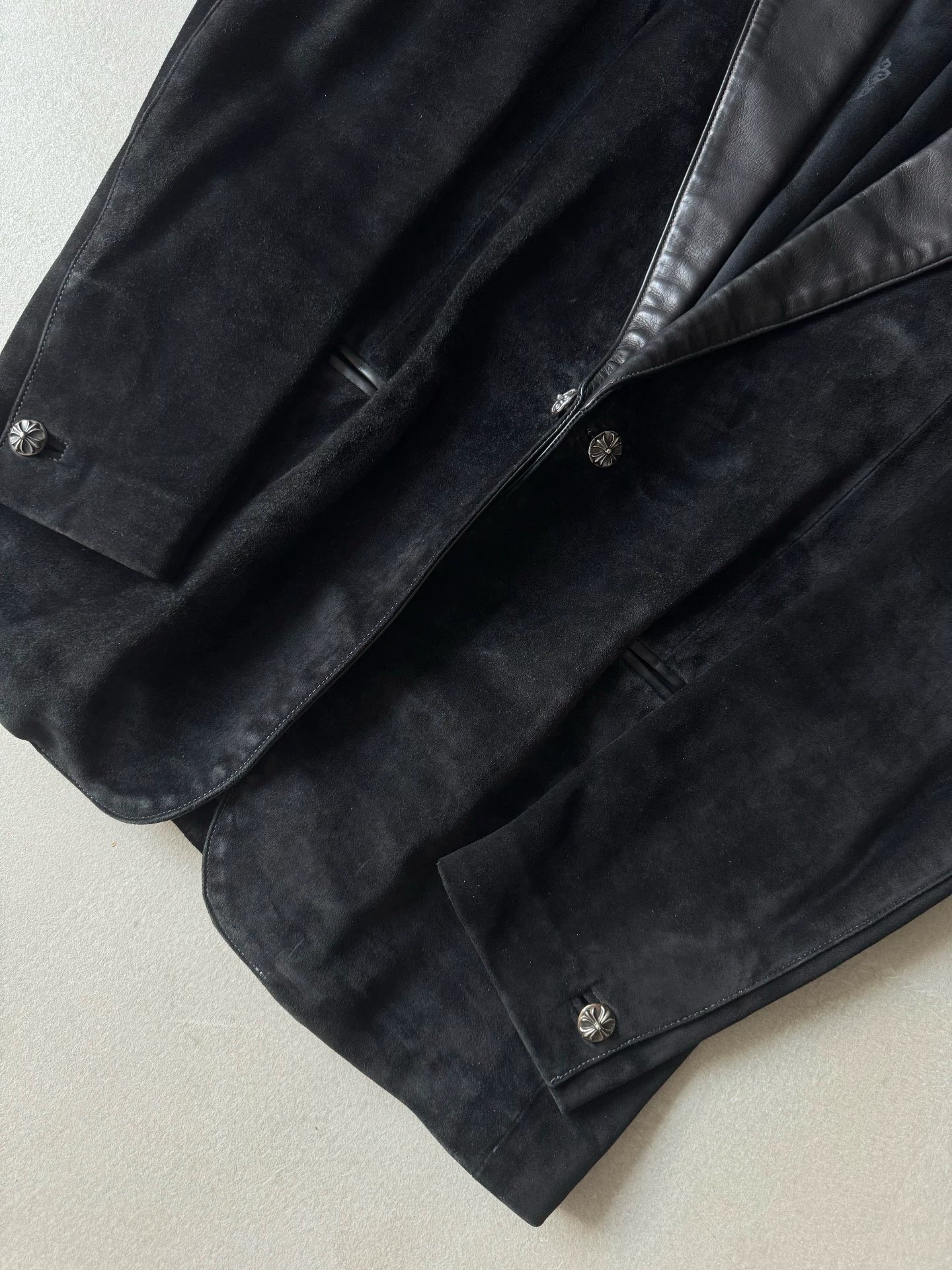 Chrome Hearts Leather Collar Suede Suit Coat