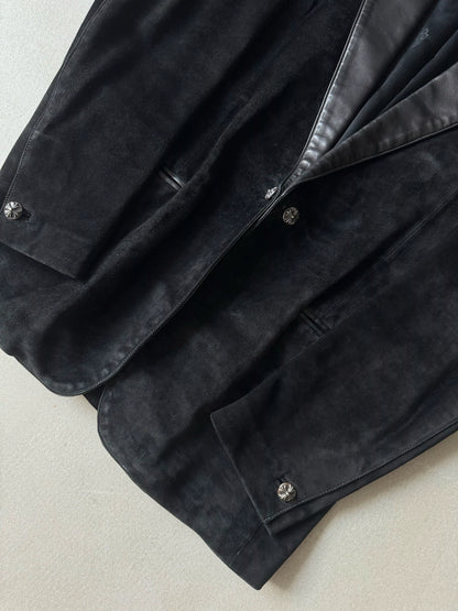 Chrome Hearts Leather Collar Suede Suit Coat