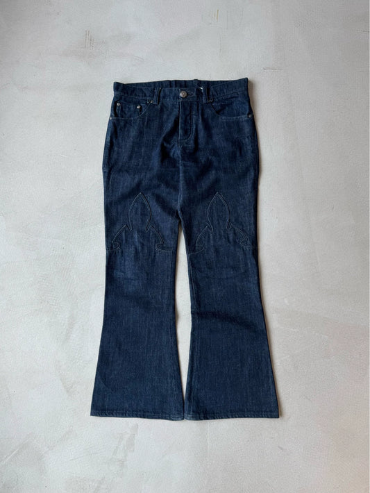 Chrome Hearts Fleur Knee Flame Knee Jeans