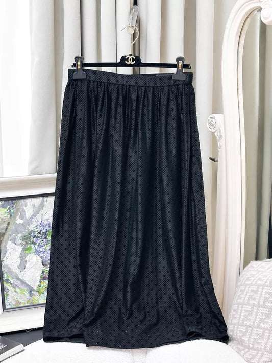 Chanel 24B black velvet midi skirt