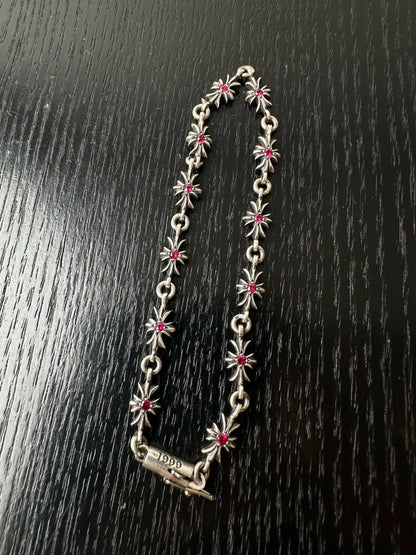 Chrome Hearts Sterling Silver Ruby Tiny Bracelet