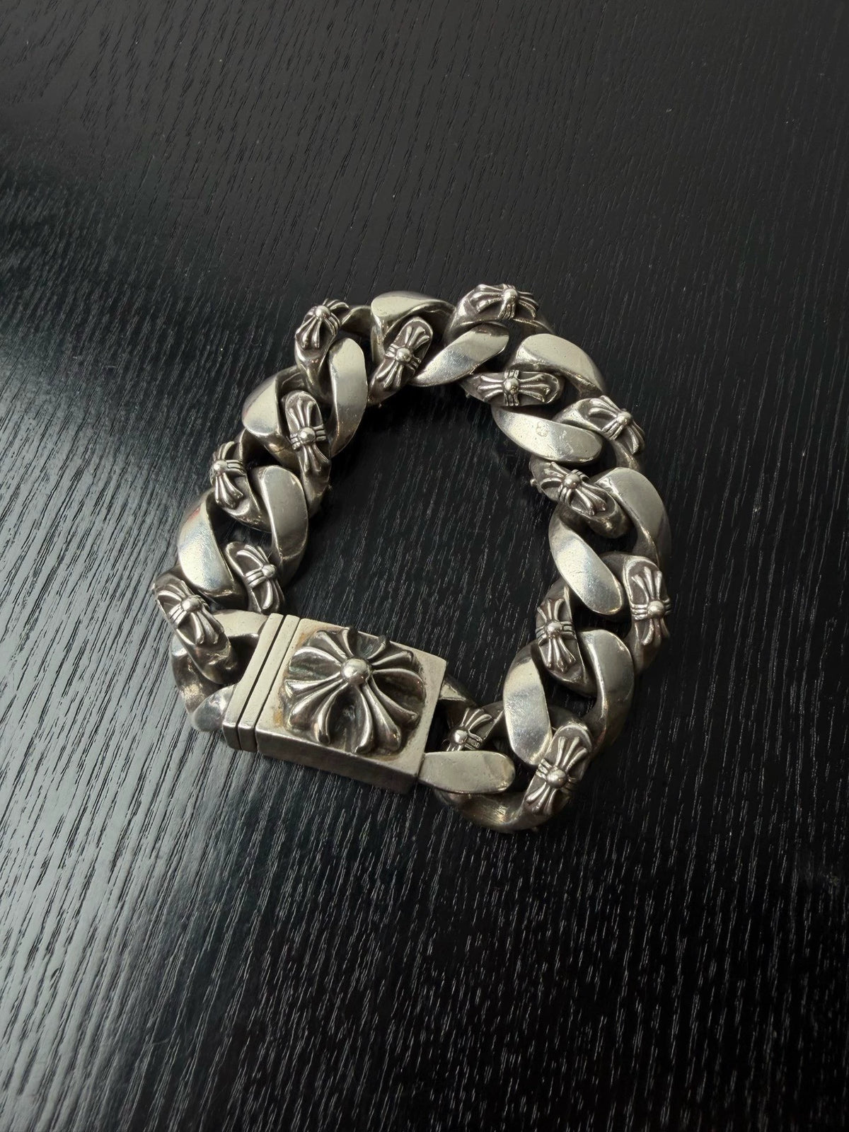 Chrome Hearts Sterling Silver Wide Cross Cuban Bracelet