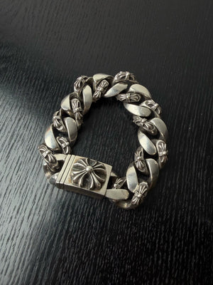 Chrome Hearts Sterling Silver Wide Cross Cuban Bracelet