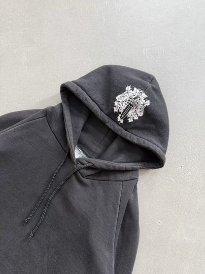 Chrome Hearts floral print hoodie with horseshoe print on the back