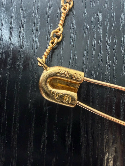 Chrome Hearts 22k Gold White Diamond Brooch Bamboo Necklace
