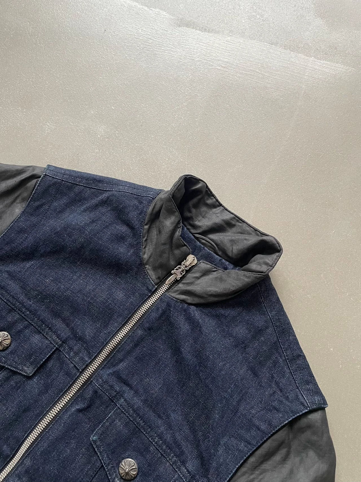 Chrome Hearts Denim Patchwork Waxed Coated Cotton Jacket