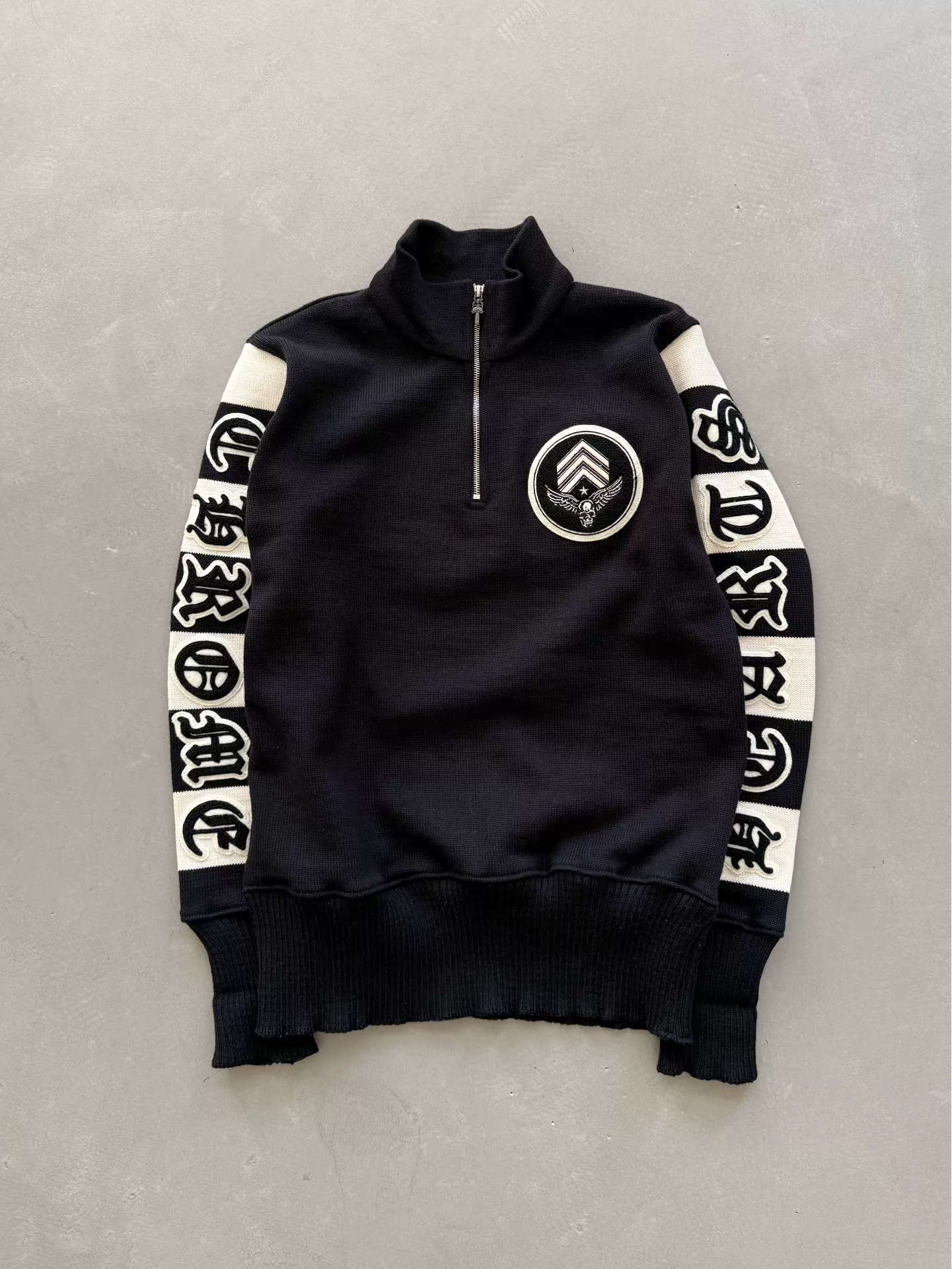 Chrome Hearts Sanskrit floral print front and back Foti patch half-zip wool knit sweater