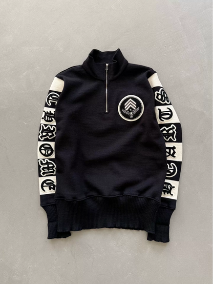 Chrome Hearts Sanskrit floral print front and back Foti patch half-zip wool knit sweater