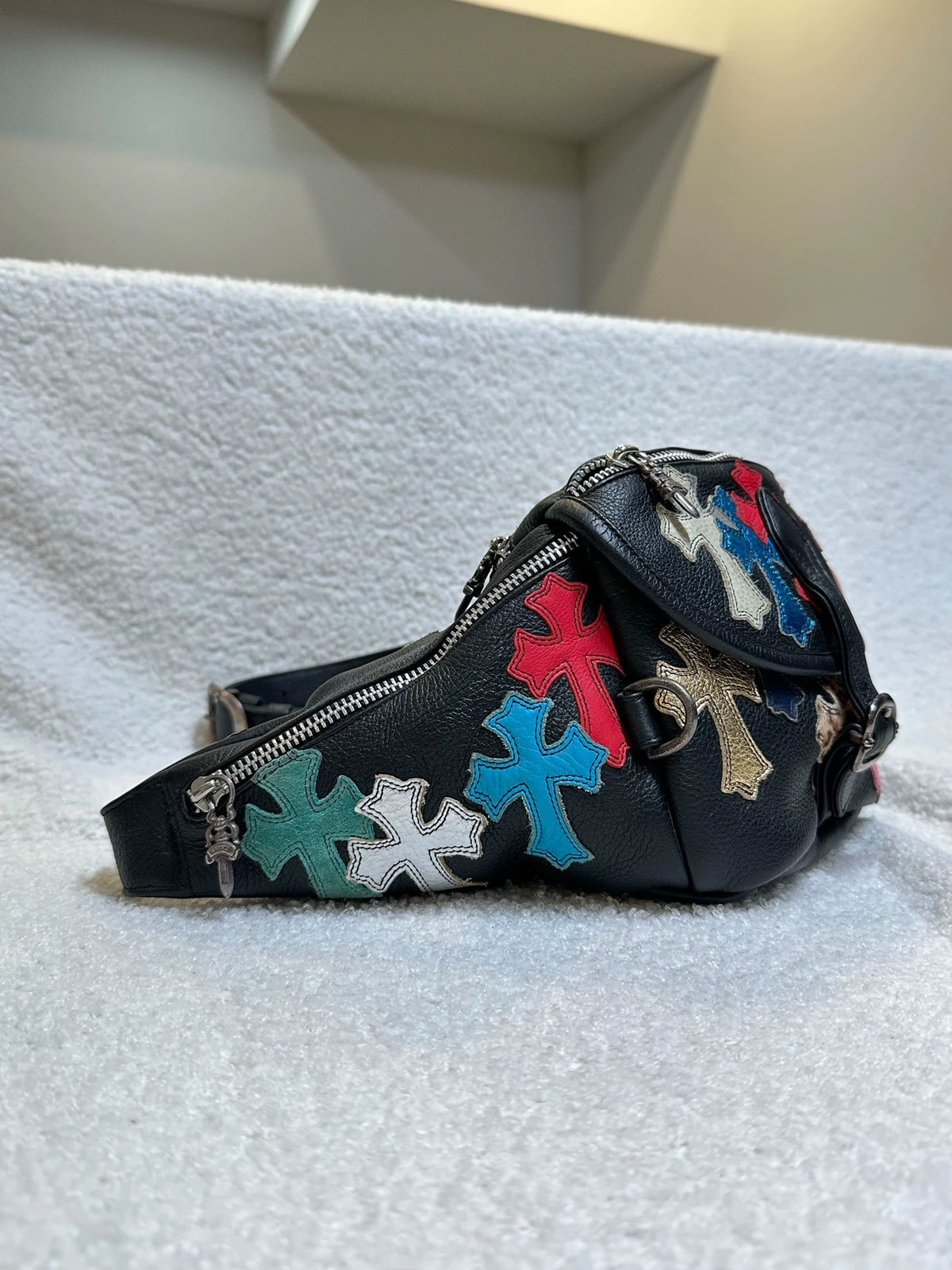 Chrome Hearts leather cross patch waist bag