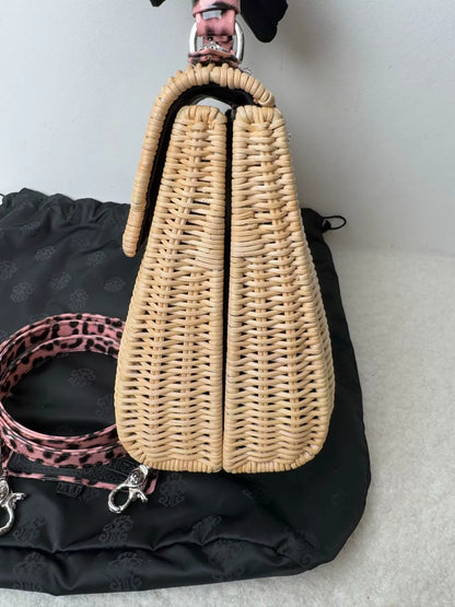 Chrome Hearts cross-patterned leopard print patent leather bamboo bag