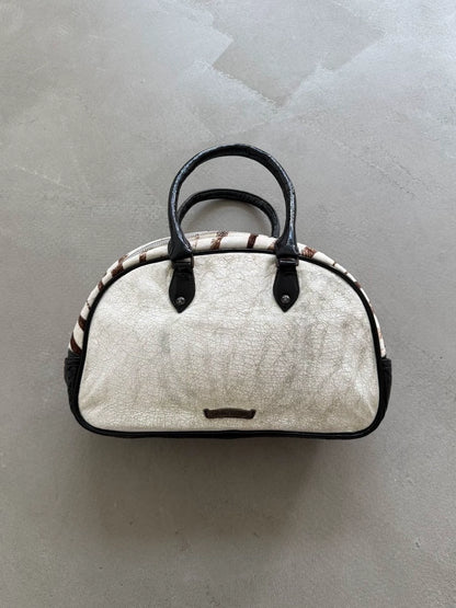 Chrome Hearts BS Scout Flower Silver Applied Leather "CH" Charm Horsehair Crackle Leather Bowling Bag