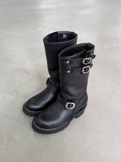 Chrome Hearts x Wesco Women's Double Gunslinger Adjustable Buckle Cross Silver Engineer Leather Boots
