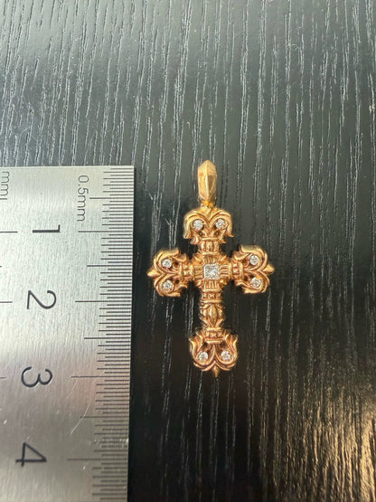 Chrome Hearts 22k gold diamond flame cross pendant