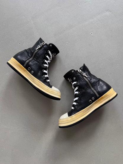 Chrome Hearts x Rick Owens silver side-mounted sugar cube cross design, RO Converse sneakers