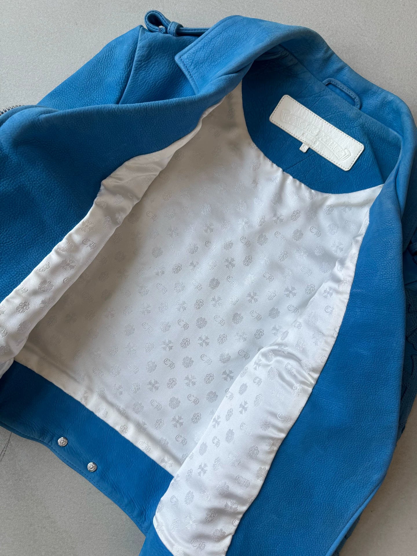 Chrome Hearts Women's 1 of 1 Leather Motorcycle Jacket with Full Cross Patchwork on the Arms