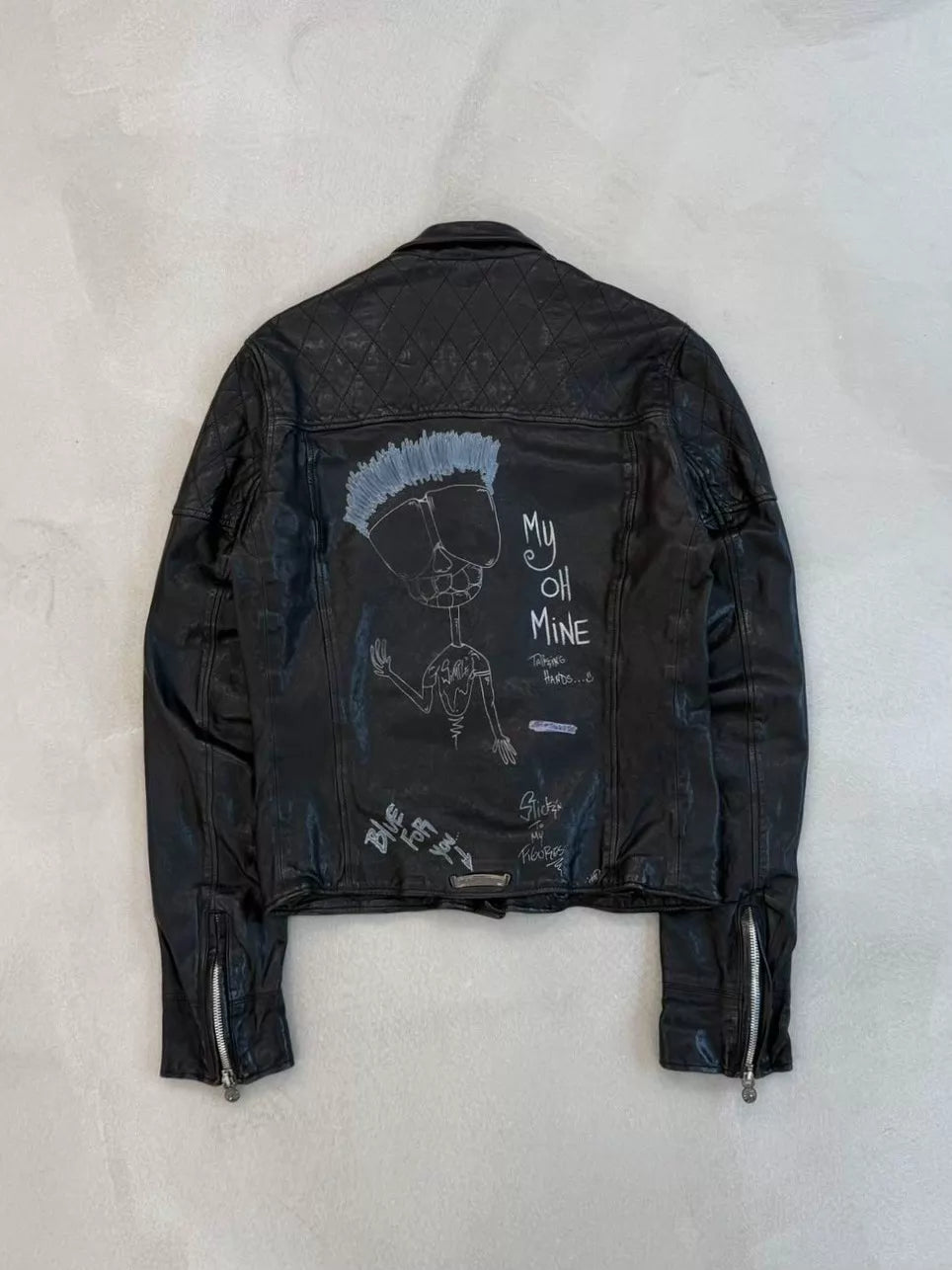 Chrome Hearts Matty Boy Hand-Drawn Graffiti 1 of 1 Motorcycle Leather Jacket
