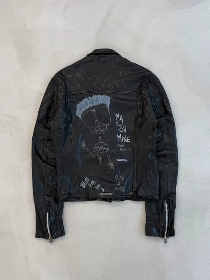Chrome Hearts Matty Boy Hand-Drawn Graffiti 1 of 1 Motorcycle Leather Jacket