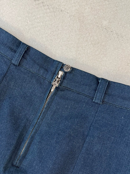 Chrome Hearts cross-embellished leather denim pencil skirt