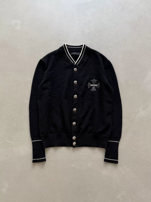 Chrome Hearts Cross-Panel Cashmere Knit Cardigan with Silver Buckles