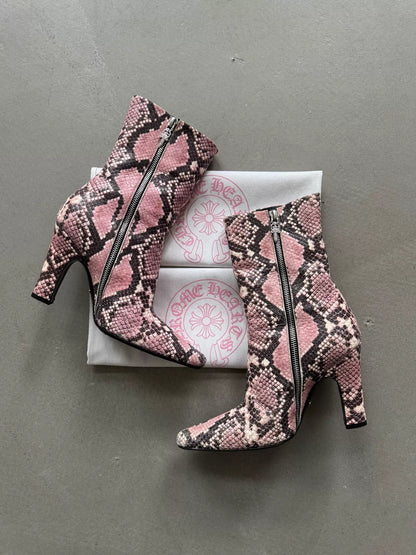 Chrome Hearts Sugar Jones sword-embellished silver zipper pink snakeskin Boots