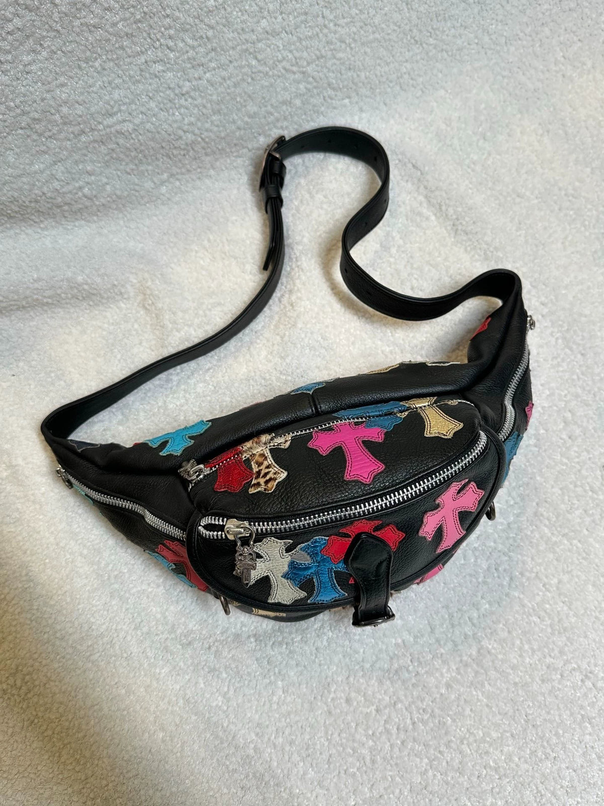 Chrome Hearts leather cross patch waist bag