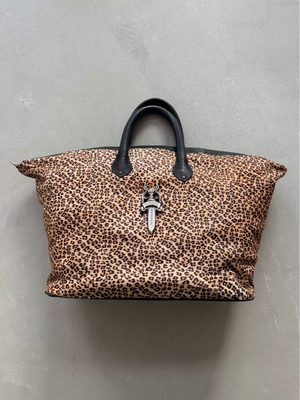 Chrome Hearts Leopard Print Horse Hair Sword with Silver Jewelry, XXL Monica Handbag