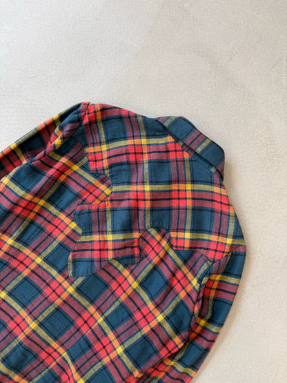 Chrome Hearts Scout Floral Emblem Patchwork Back Fleur Flame-Patterned Plaid Shirt