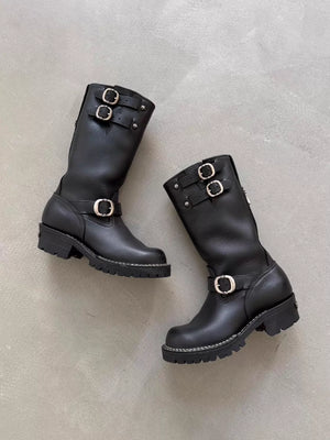 Chrome Hearts x Wesco Women's Double Gunslinger Adjustable Buckle Cross Silver Engineer Leather Boots