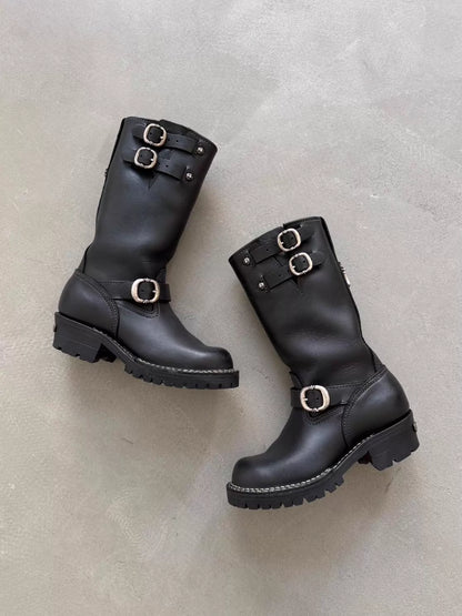 Chrome Hearts x Wesco Women's Double Gunslinger Adjustable Buckle Cross Silver Engineer Leather Boots