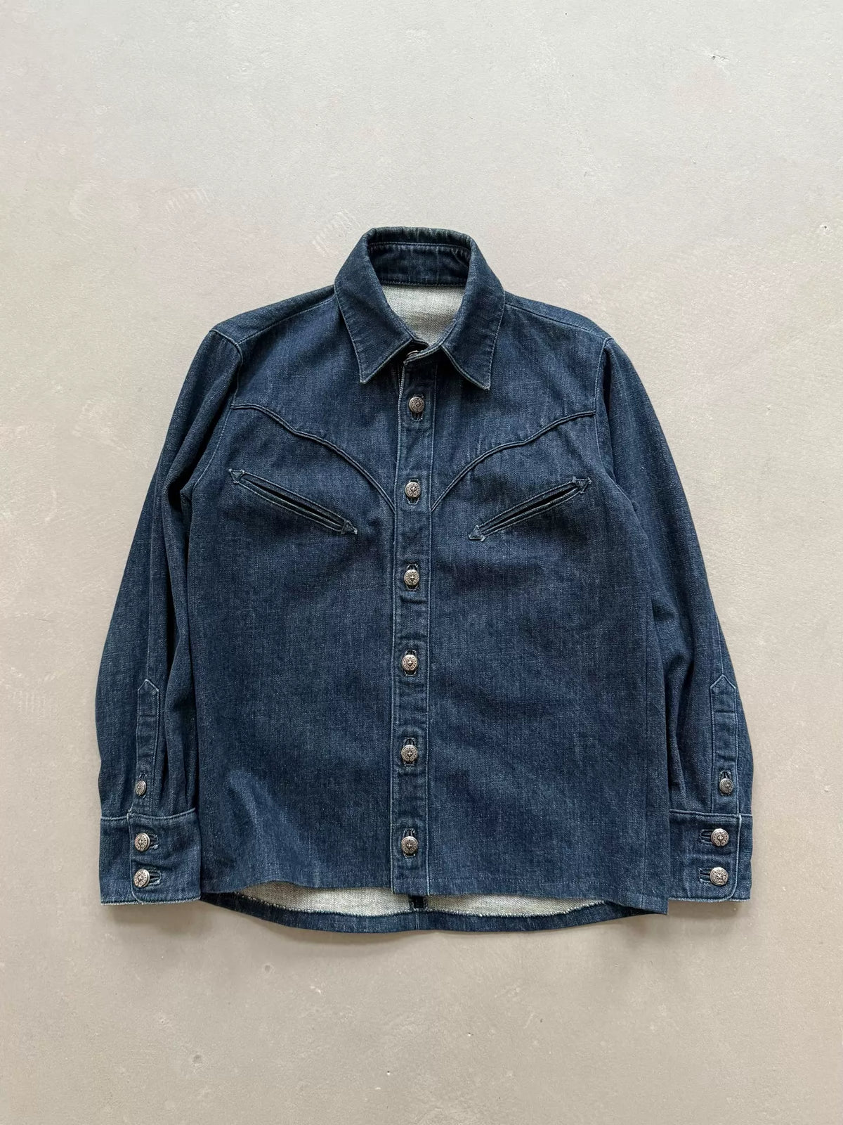 Chrome Hearts Fleur Flame Denim Shirt with Silver Button