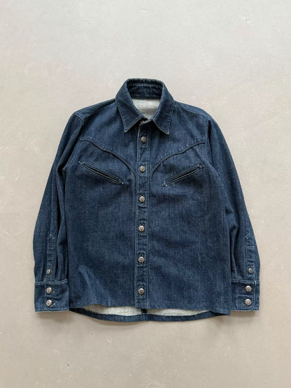 Chrome Hearts Fleur Flame Denim Shirt with Silver Button