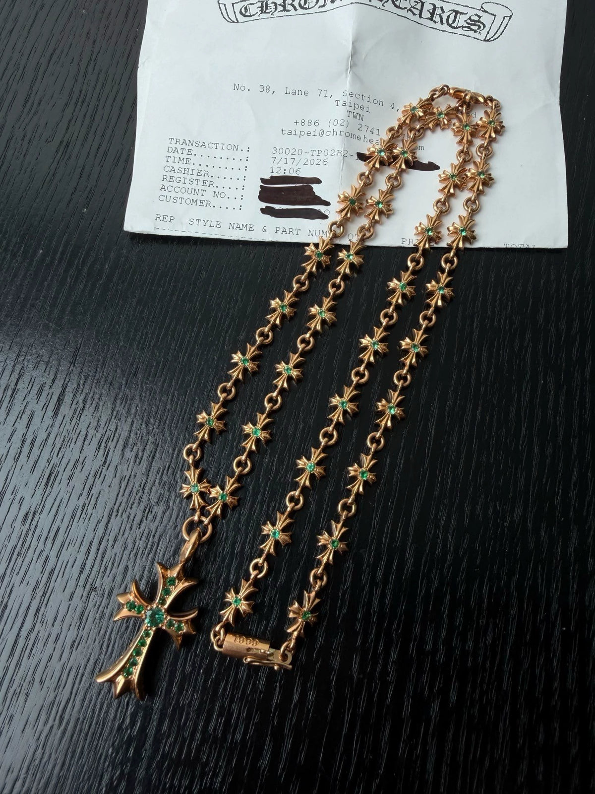 Chrome Hearts 22k gold emerald Necklace