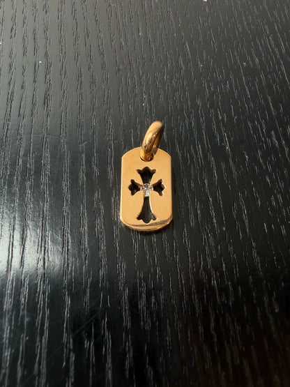 Chrome Hearts 22k gold diamond dog tag pendant