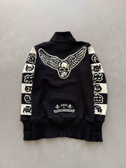 Chrome Hearts Sanskrit floral print front and back Foti patch half-zip wool knit sweater