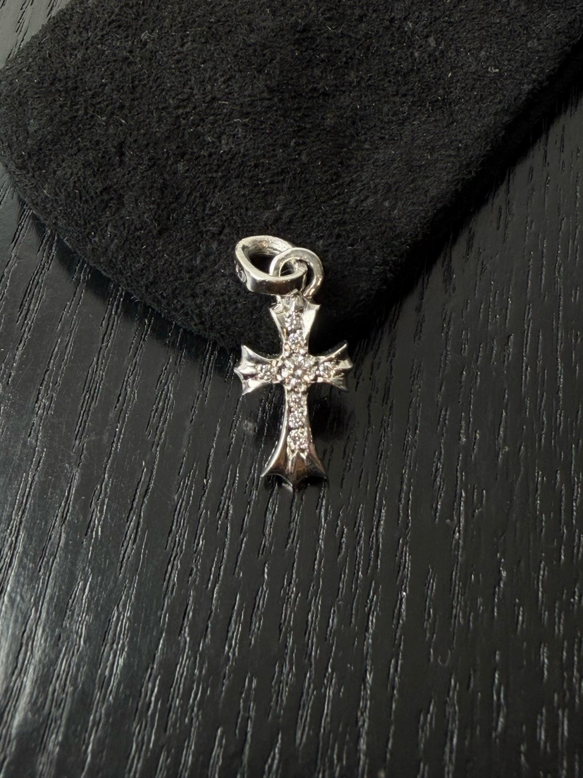 Chrome Hearts 18k white gold and diamond babyfat cross pendant